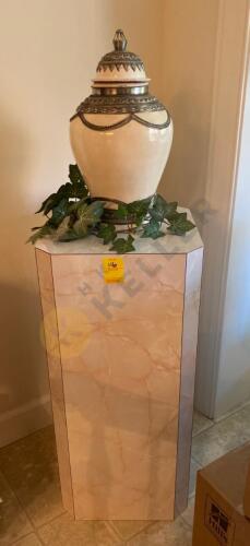 Marble Laminate Column Pedestal and Clay Urn