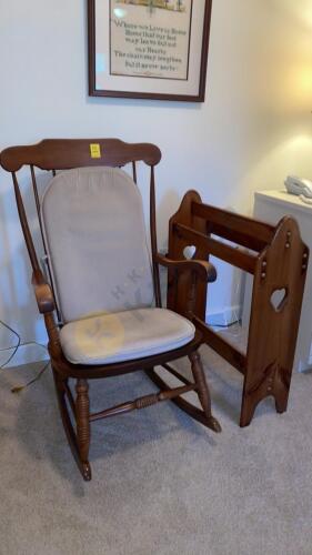 Quilt Rack and Wooden Rocking Chair