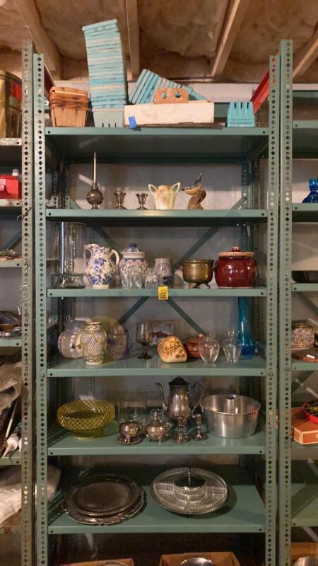 Shelving Unit, Sterling Silver Candle Holders, Serving Ware, and More