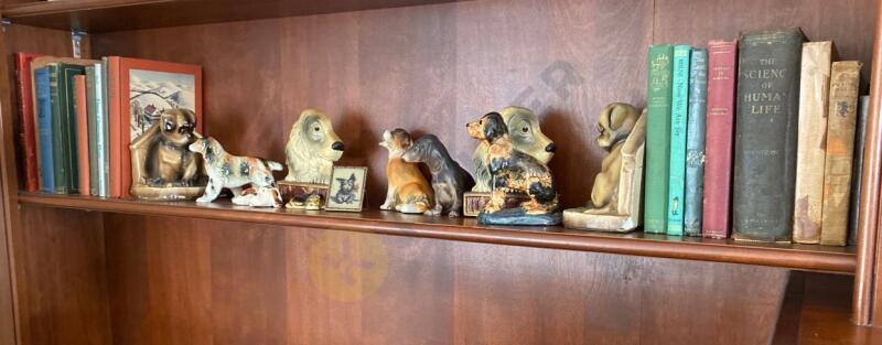 Dog Figurines, Bookends, and Vintage Books