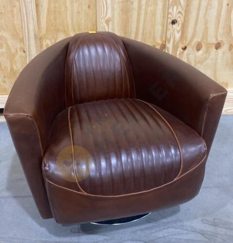 Leather Swivel Lounge Chair with Chrome Base