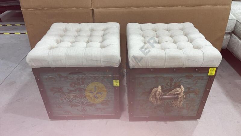 2 Upholstered Storage Cube Footrests on Wheels