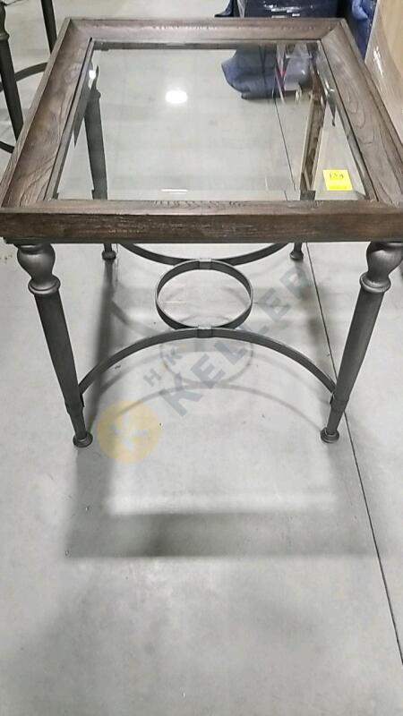 Metal Glass and Wood Side Table