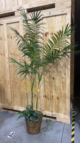 Tropical Palm Faux Tree with Wicker Basket Base