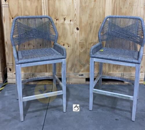 2 Benjara Outdoor Counter Stools with Woven Rope Back