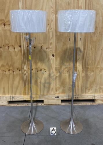 Pair of Brushed Chrome Floor Lamps