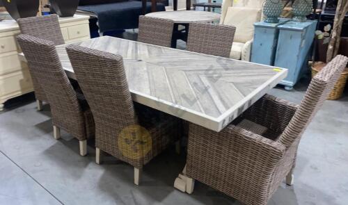 Tile Top Patio Table with 6 Resin Wicker Chairs