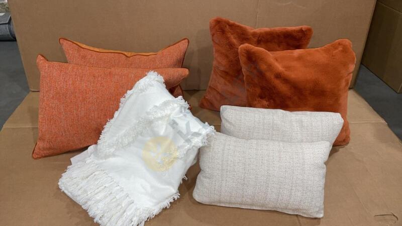 6 Throw Pillows and 1 Throw Blanket