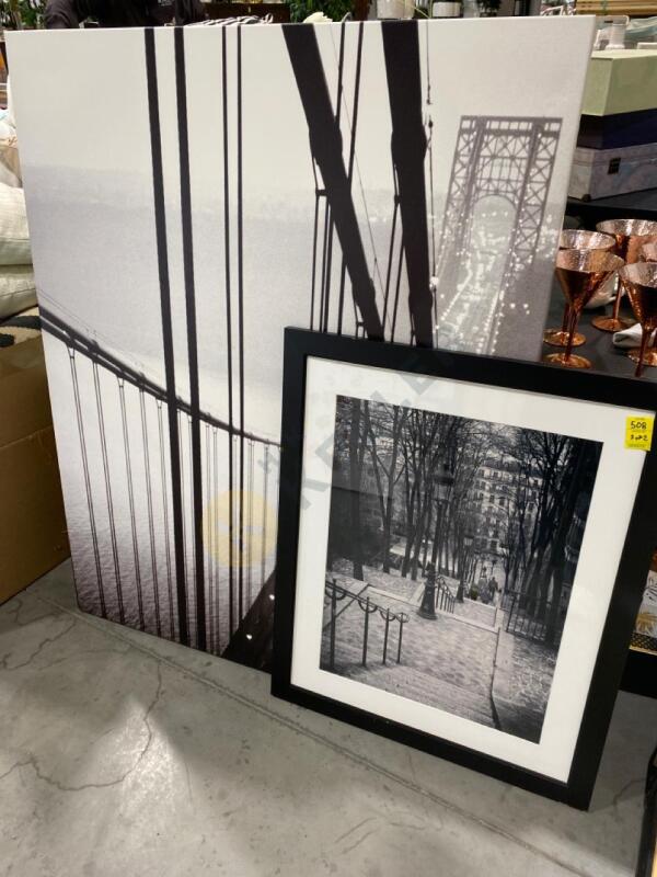 2 Stretched Canvas Print of Bridge and Framed Black and White Print