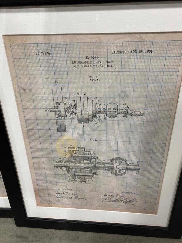 Framed H. Ford Gear Blueprint Prints