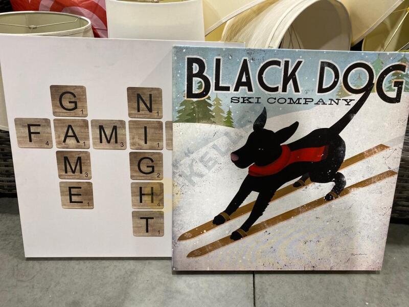 Stretched Canvas Black Dog Ski and Scrabble Prints