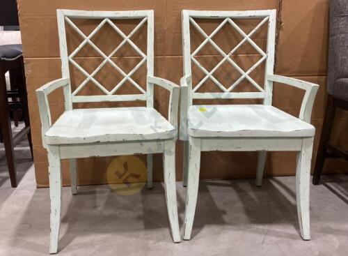 2 Distressed Painted Wooden Arm Chairs by Hooker Furniture