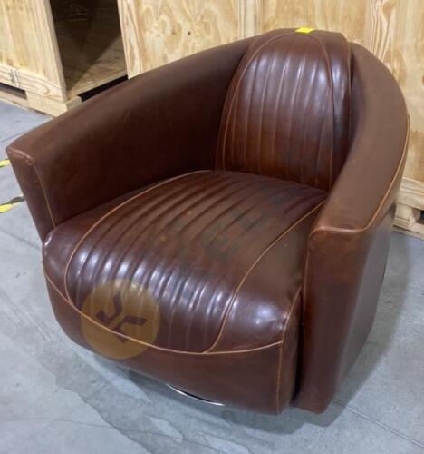 Leather Swivel Lounge Chair with Chrome Base