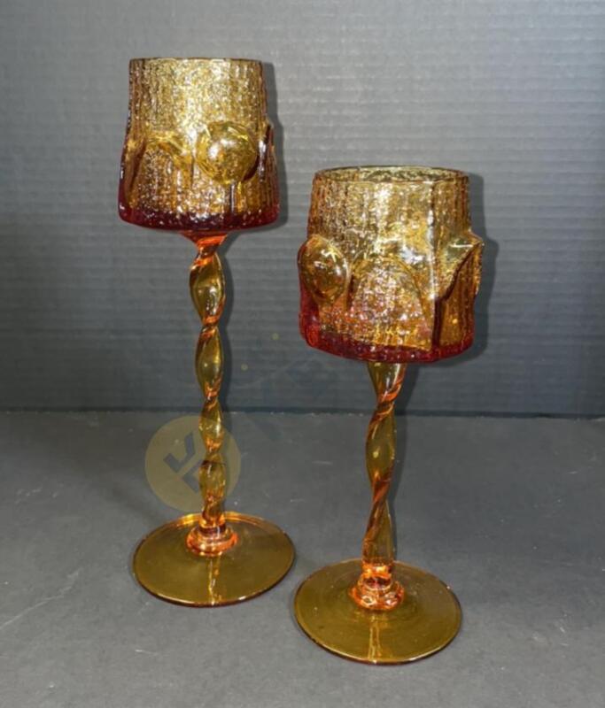 Stelvia Amber Hand Blown Glass Candle Holders