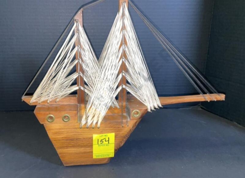 Vintage Handmade Wood and String Sailing Ship