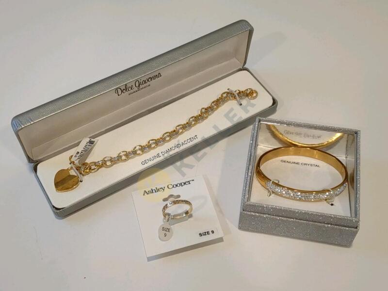 New Gold-Tone Diamond and Crystal Bracelets, and Ring