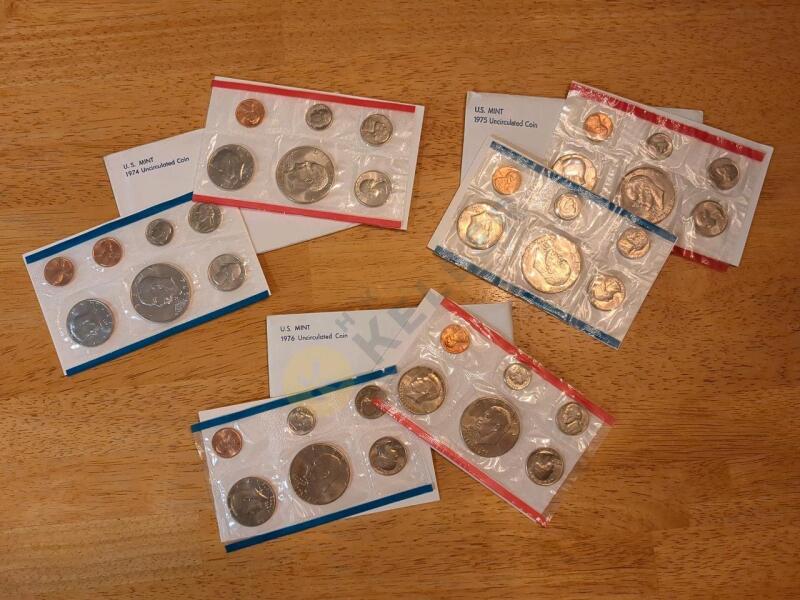 1974, 1975, and 1976 U.S. Mint Uncirculated Coin Sets