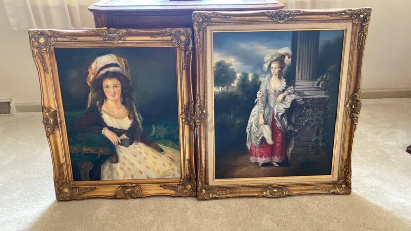 2 Signed Framed Oil Paintings on Stretched Canvas