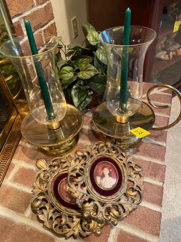 Vintage Brass with Globe Candle Holders, Art, and More