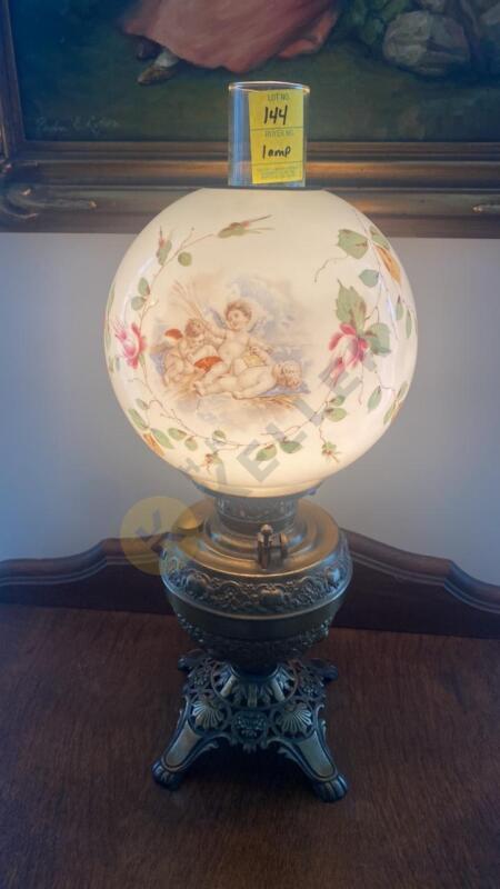 Electric Hurricane Lamp with Hand Painted Glass Globe