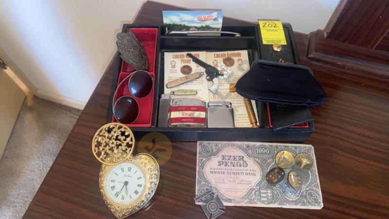 Vintage Lighters, Military Buttons, Seth Thomas Alarm Clock, and More