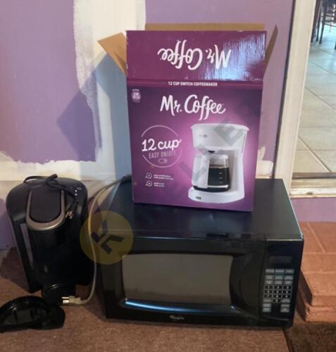 Keurig, Mr. Coffee Drip Coffee Maker, and Whirlpool Microwave