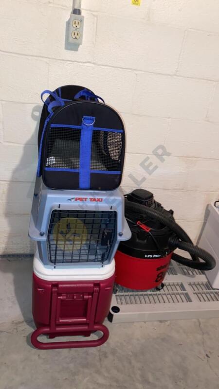 Igloo Wheelie Cooler, Shop Vac, and Pet Carriers