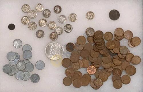 1852 3 Cent, Silver Dimes, Wheat Pennies, and More Coins