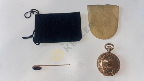 14K Gold American Pocket Watch and 14K Gold and Semi Precious Stone Stick Pin