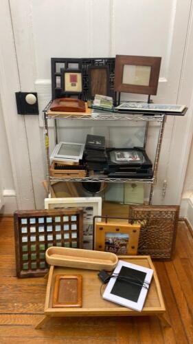 Rolling Cart, Picture Frames, Metal Grate Wall Hanging, and More