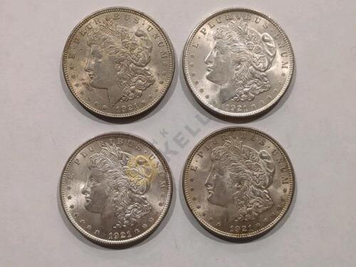 Four 1921 Morgan Silver Dollar Coins