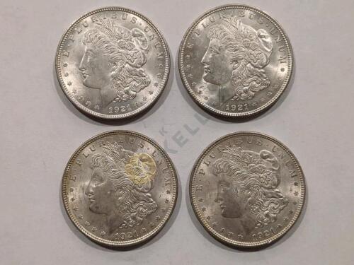 Four 1921 Morgan Silver Dollar Coins