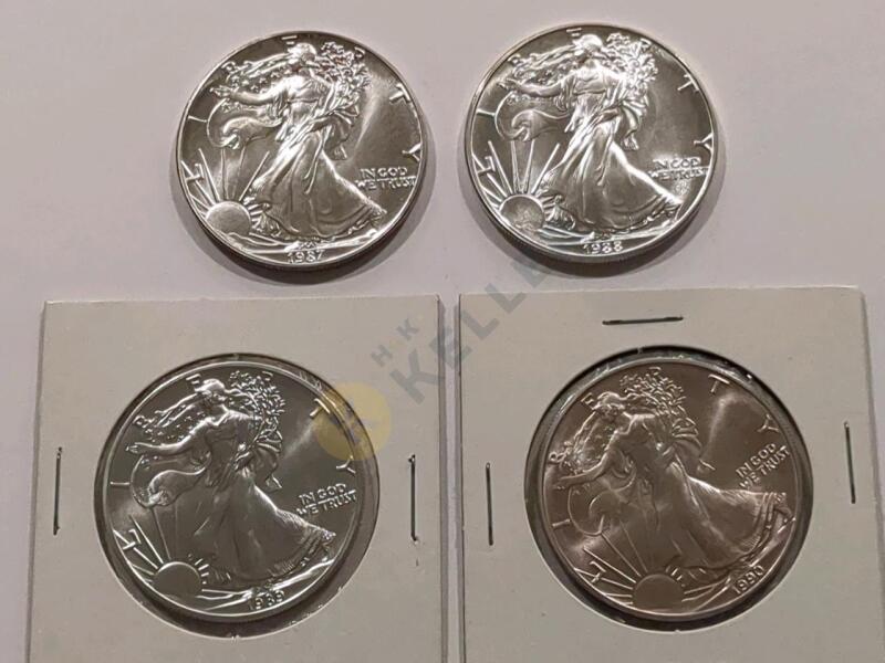 1987, 1988, 1989, and 1990 Eagle Silver Dollar Coins