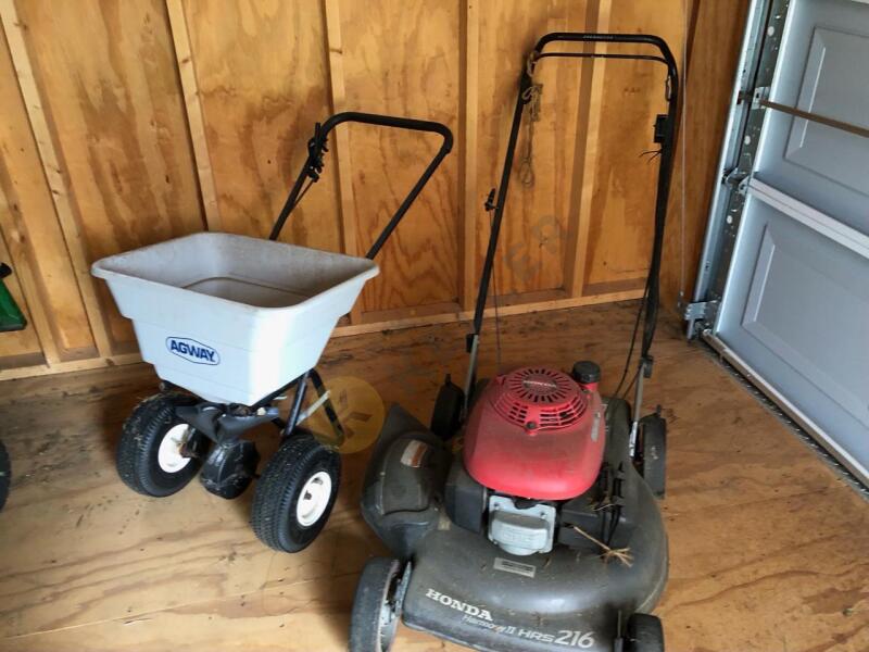 Honda Self Propelled Mower and Agway Spreader