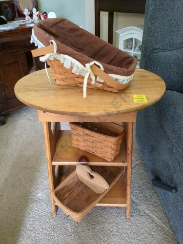 3 Longaberger Baskets and a Wooden Table