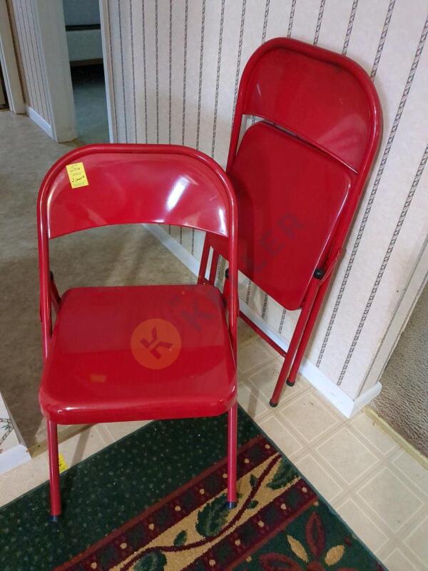 Pair of Red Metal Folding Chairs