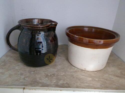 Stoneware Pottery Pitcher and Bowl