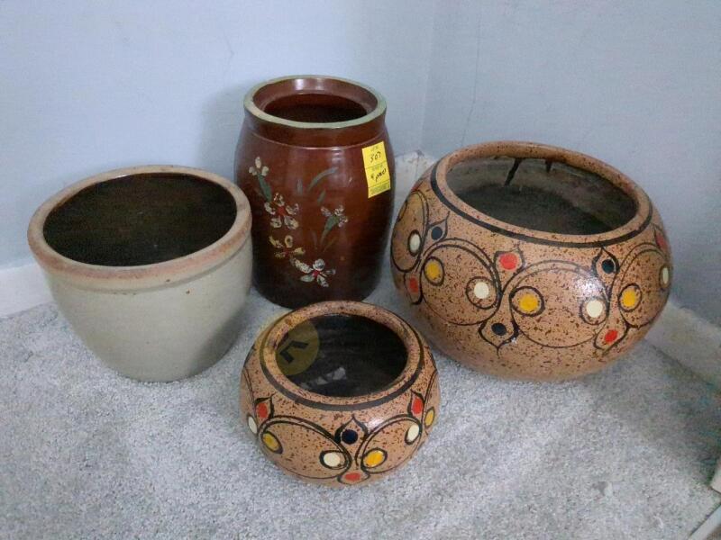 2 Crocks and 2 Pottery Planters