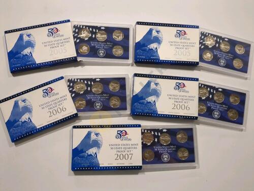 2005, 2006, and 2007 US Mint State Quarters Proof Sets