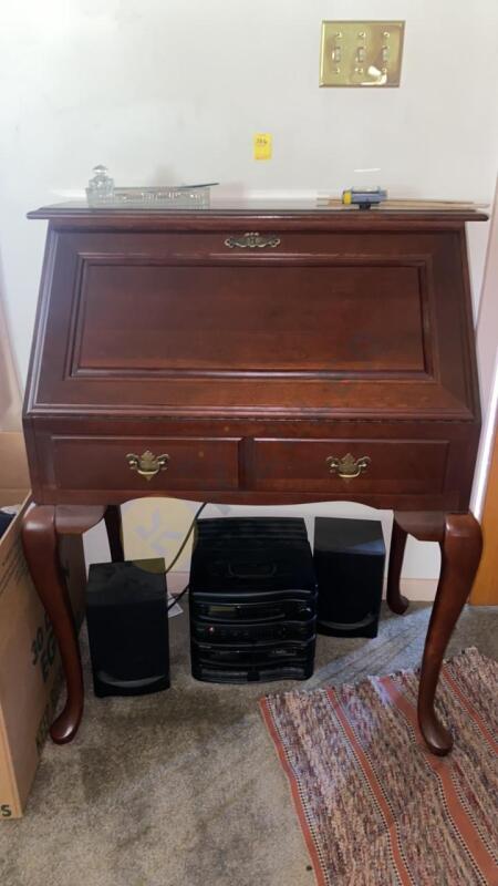 Secretary Desk, Glass Pen Holder and Inkwell, Stereo and More