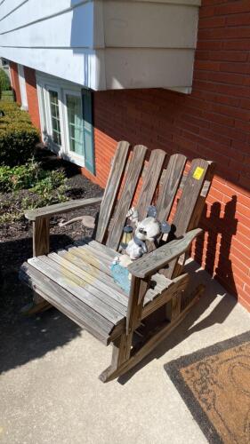 Wooden Rocking Chair and Mickey Mouse Yard Figurine