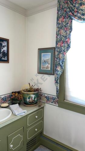 Contents of Bathroom with Wooden Bucket and More