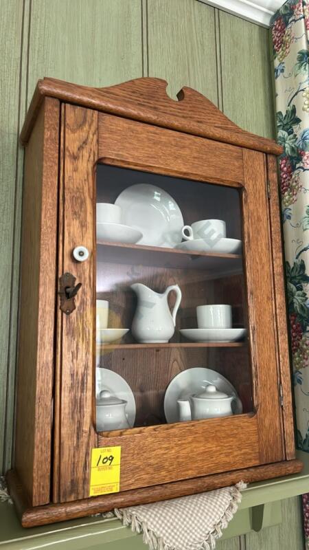 Vintage Wooden Medicine Cabinent with Contents