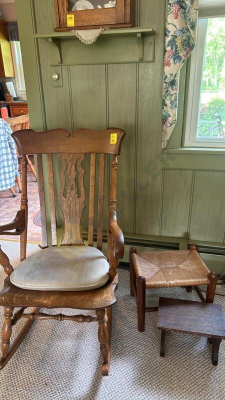 Wooden Rocking Chair and 2 Stools