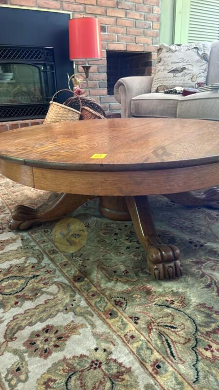 Round Wooden Pedestal Claw Foot Coffee Table